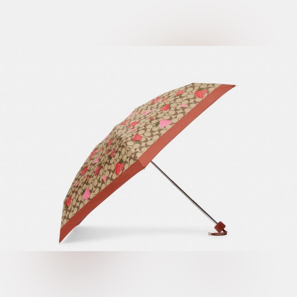 NWT Authentic Coach Mini Umbrella In Signature Wild Strawberry Print